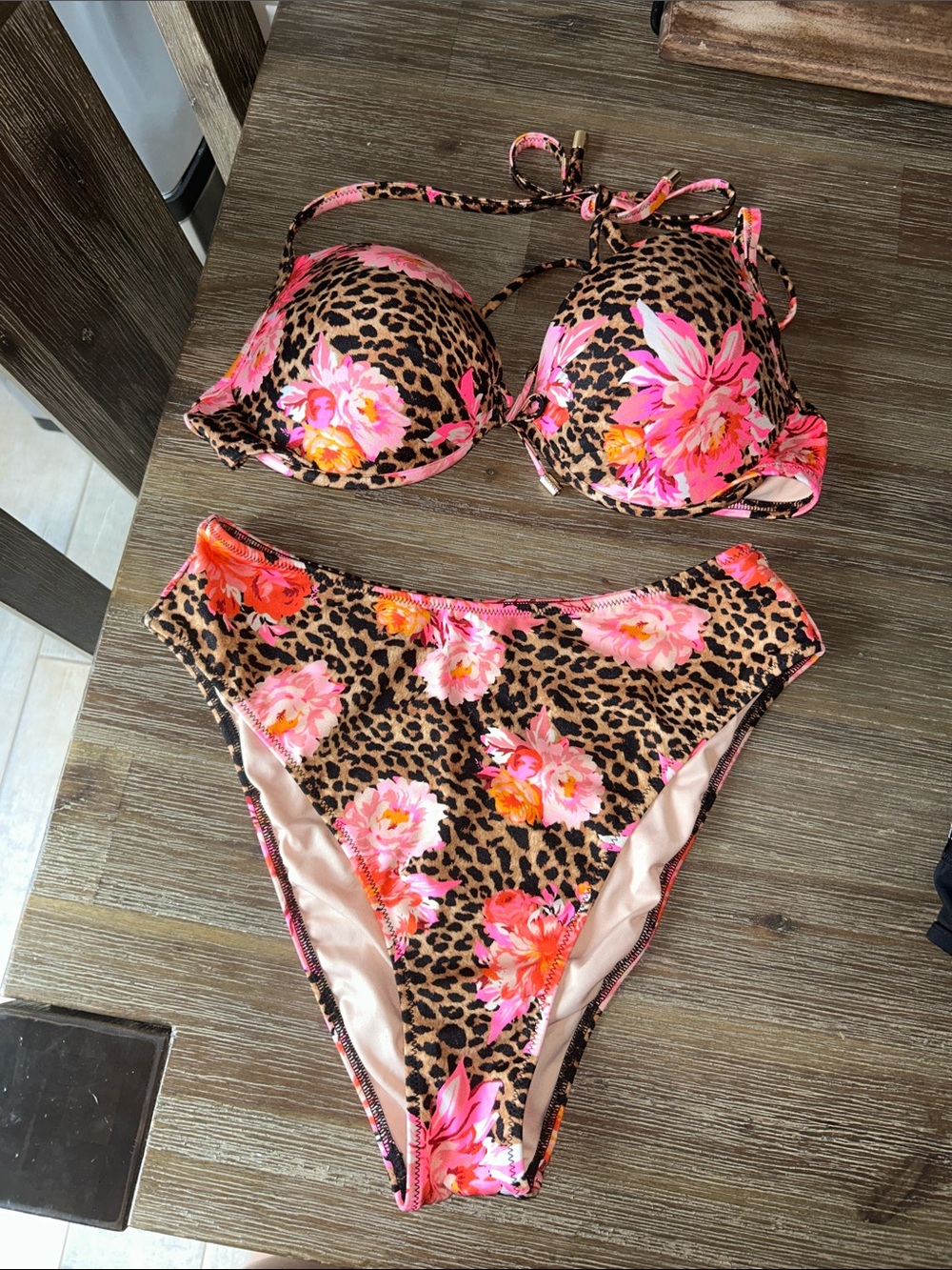 Victoria's Secret Leopard Floral Bikini - Pink & Orange